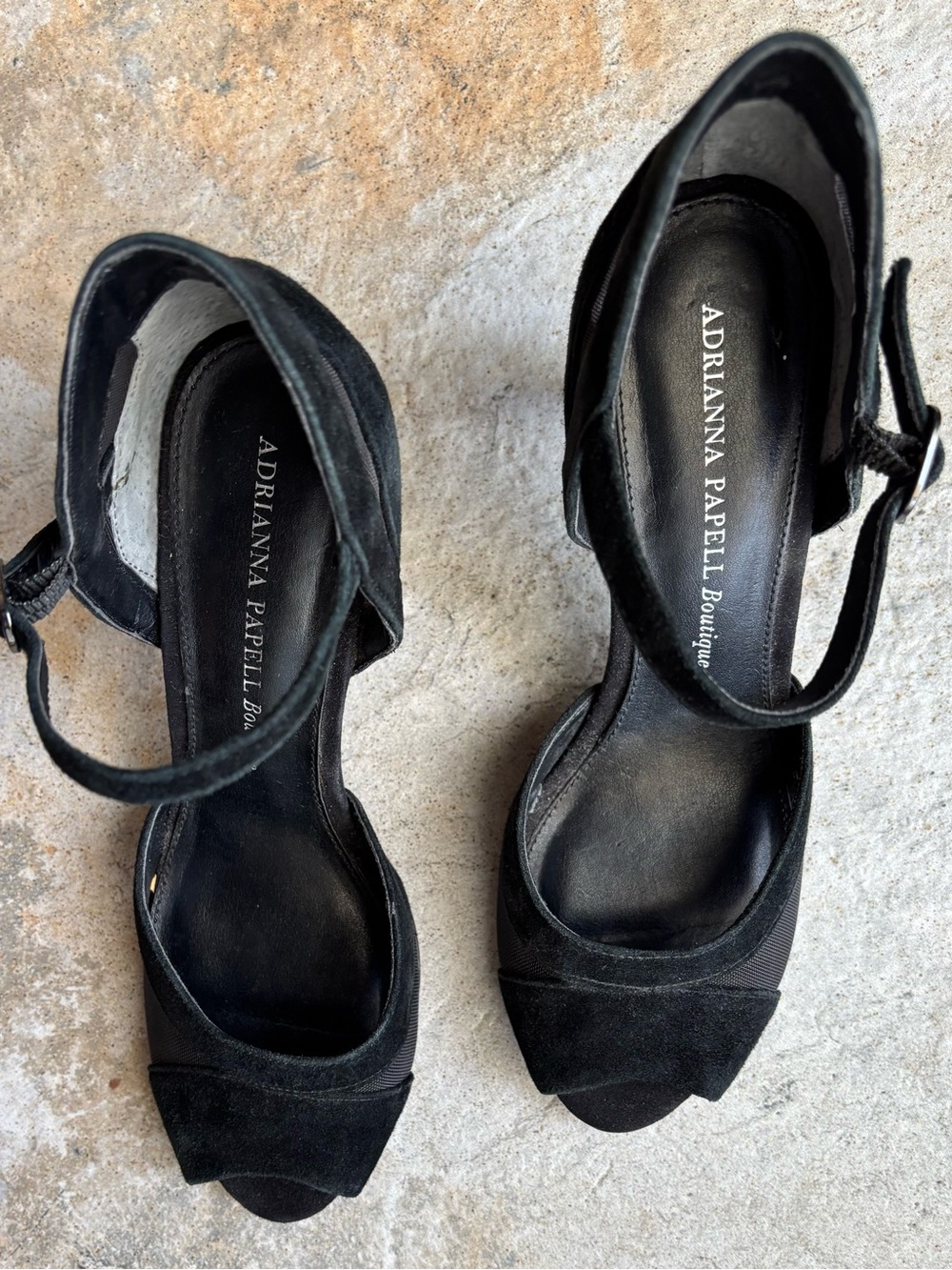 Adrianna Papell Black Suede Ankle-Strap Peep Toe 3.5 “Heels